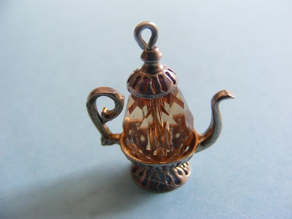 Vintage Sterling Silver charm Crystal Coffee Pot Charms Pendant 925 (E)