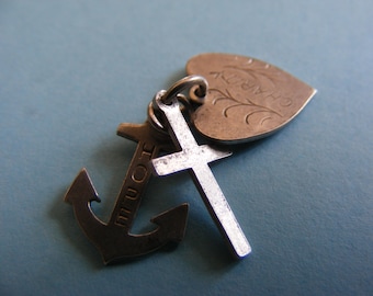 Vintage Sterling Silver charm Faith, cross, Hope, Anchor, Charity, Heart Charms Pendant 925 (AA)