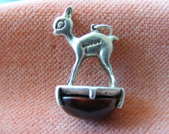 Vintage Sterling Silver Charm Bambi deer on Agate