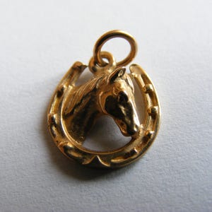 Vintage 9ct Gold charm Horse in a horseshoe charms 375 pendant