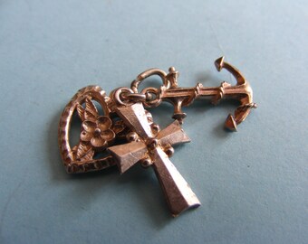 Vintage Sterling Silver charm Faith Hope Charity, Cross, Anchor, Heart (I)