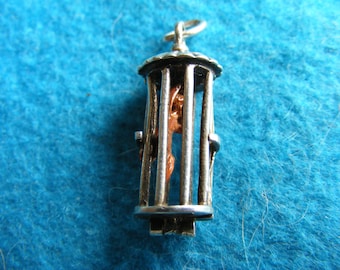 O) RARE Nuvo Vintage Sterling Silver Charm Cage opens to an Orangutang