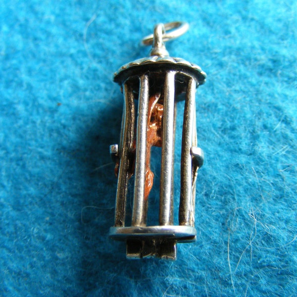 O) RARE Nuvo Vintage Sterling Silver Charm Cage opens to an Orangutang