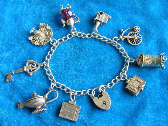 NUVO Vintage Sterling Silver Charm Bracelet with … - image 1