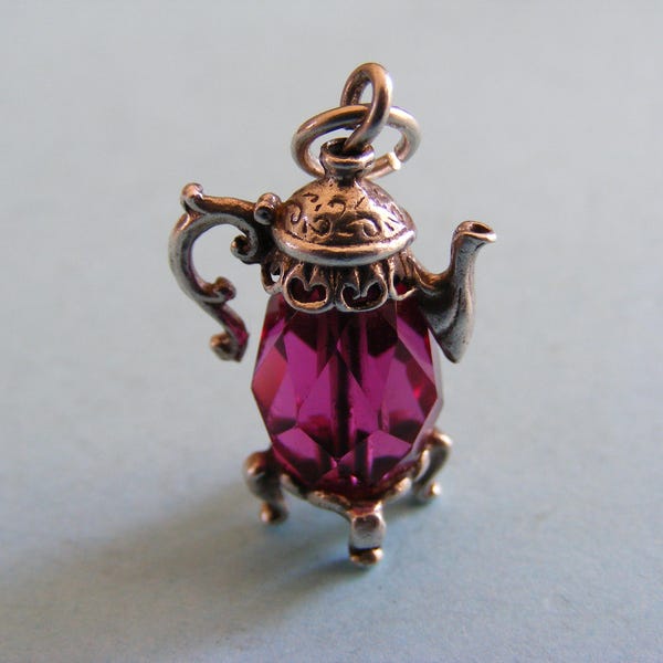 Nuvo Vintage Sterling Silver charm Pink Crystal Coffee pot (I)