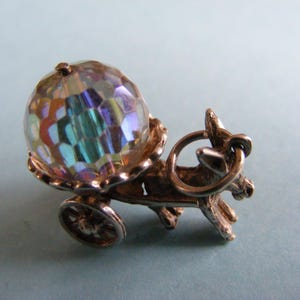 Vintage Sterling Silver charm Donkey pulling a crystal in a heart charms 925 pendant  (D)