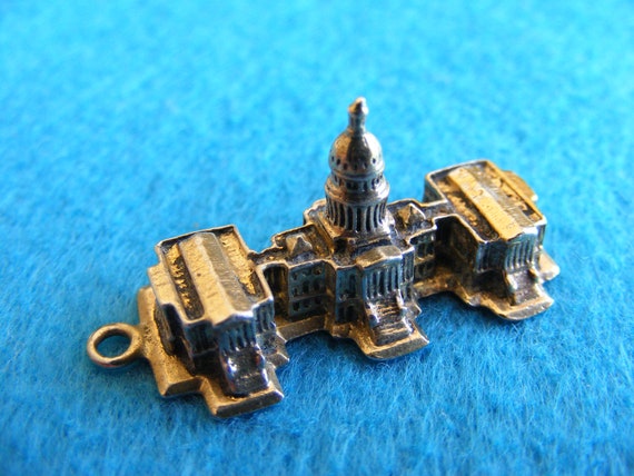L) Vintage Gold on Sterling Silver Charm Capitol … - image 1