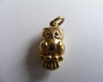 9ct gold Puffed Owl charm pendant charms 9k 375