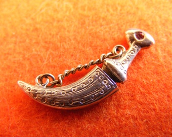 O) Vintage Sterling Silver Charm Charms Gem Set Arabian Dagger & Sheath