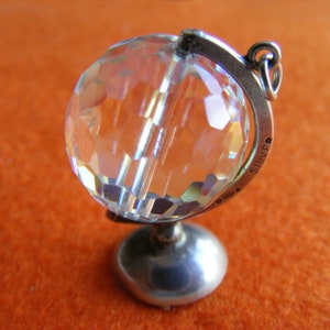 G) Vintage Sterling Silver Charm charms Large Spinning Crystal Globe