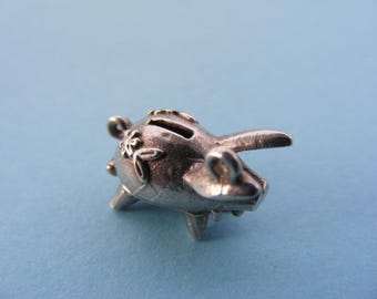 Vintage Sterling Silver charm Piggy Bank, Money Box opens to a button (J)