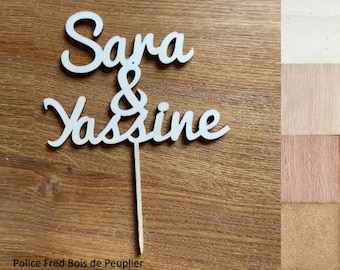 Cake Topper 2 first names, personalized, wooden, Fred font