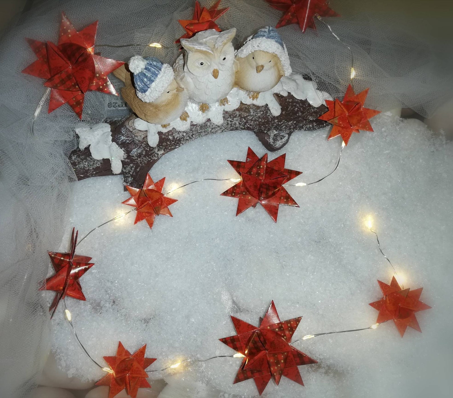 Bright origami star wreath
