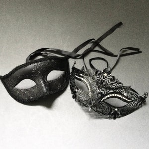 Black Masquerade ball Couple Eye Mask Pair Sparkling crystals Prom Party Eye Wear