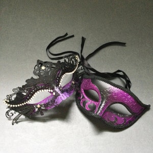 Black Purple Masquerade ball Party Mask Pair For Masquerade prom Anniversary Gift Party Wear or Deco