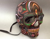 Hand painted Dark Red Sugar Skull Skeleton mask for Wear or Art Wall Decoration
