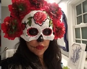 Red Embroidery Flower Mask day of the dead deco and wearable mask
