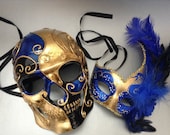 Couples Gold Blue Masquerade Ball Mak Pair Mens Skeketon Mask