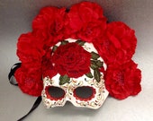 Dia De Los Muertos Red Embroidery Roses Mask flower day of the dead deco and wearable mask