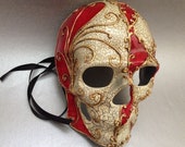 Halloween Skeleton mask for Men Boys Red accent Venetian Inspired Hand Painted Sugar skull Mask