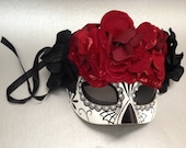 Dia De Los Muertos Painted half face Sugar skull Mask flower day of the dead deco and wearable maskn