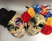 Mardi Gras Sugar skull Full Face Mask Pair flower day of the dead deco and wearable mask