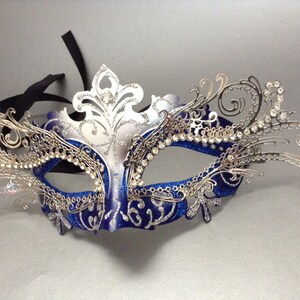 Silver Blue Masquerade Ball Mask Pair Birthday Costume Burlesque Party ...