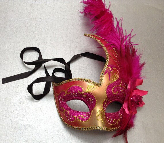 MASQUERADE BURLESQUE BLACK FEATHER HEN PARTY EYE MASK WITH BEADED FLOWER