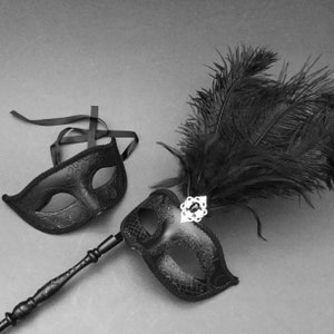 Black Masquerade stick mask Pair Birthday Costume Burlesque Christmas New Year Party