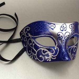 Silver Blue Masquerade eye mask Pair Birthday Costume Burlesque Party