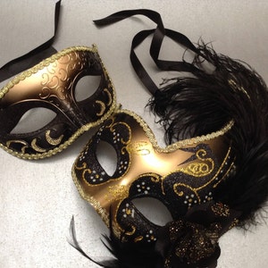 Black Gold Masquerade ball mask for Black Dress Formal Party Birthday Anniversay Celebration image 1