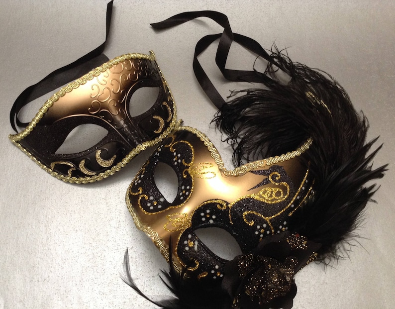 Black Gold Masquerade ball mask for Black Dress Formal Party Birthday Anniversay Celebration image 1