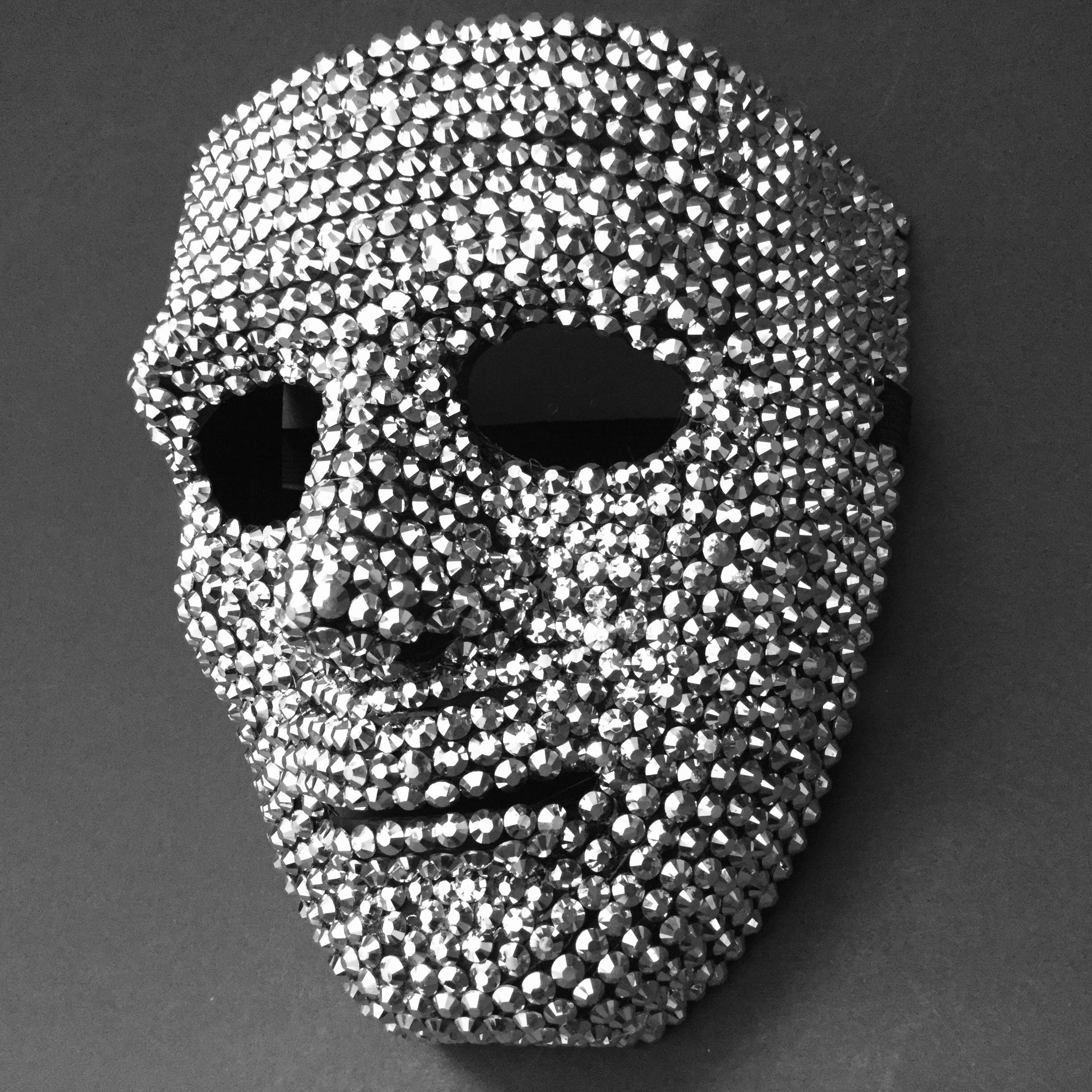 Rhinestone Face Mask Full Face Halloween Mask with Crystal Etsy