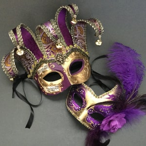Purple Jolly Jester Mardi Gras Mask Masquerade Carnival Costume music mask