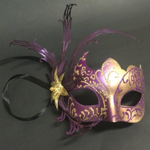 Couples Mardi Gras Masquerade ball Party Purple Gold Mask Pair