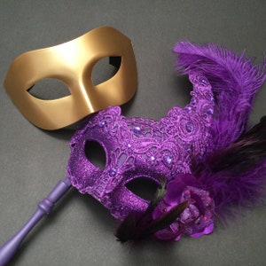 Purple Lace masquerade stick Hand Held mask Costumes Cosplay New Years Party Mardi Gras NOLA Carnival Party