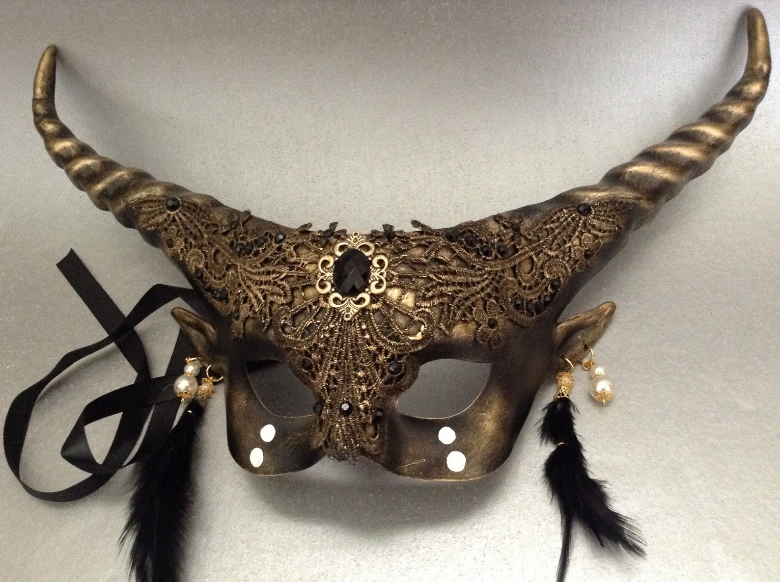 Metallic Bronze Gold Masquerade Ball Mask with Horns Forest Etsy