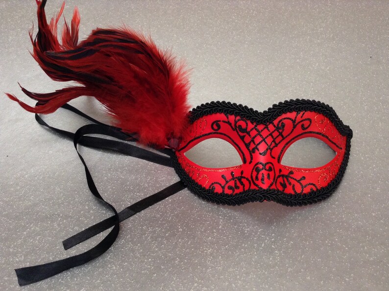 Feather Black Red Masquerade Ball Mask for Girls and Women | Etsy