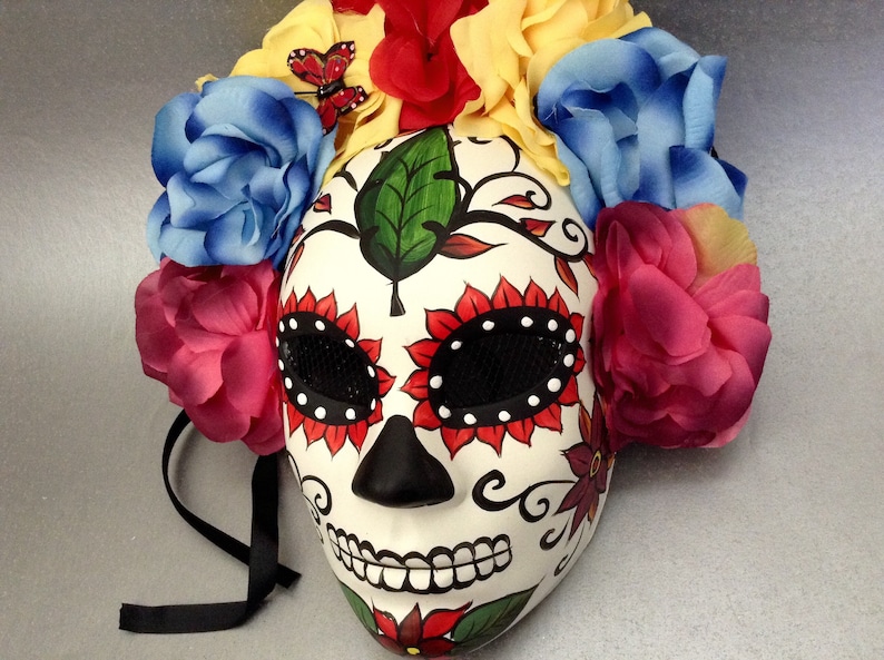 Dia De Los Muertos Flower Full face Mask day of the dead deco and wearable mask