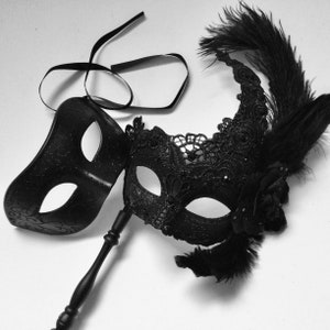 Black Lace masquerade stick Hand Held mask Halloween Costumes Cosplay Party Mardi Gras Carnival