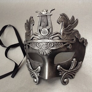 Couples Masquerade ball Party Metallic Black Silver Brocade Lace Mask Roman Gladiator Thor Mask Pair image 3