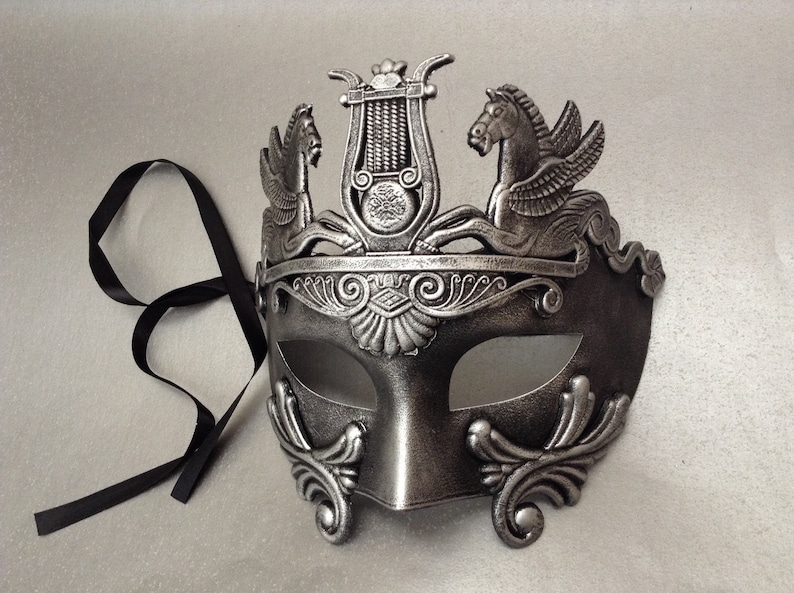 Couples Masquerade ball Party Metallic Black Silver Brocade Lace Mask Roman Gladiator Thor Mask Pair image 3