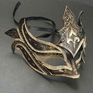 Black Gold Mens Masquerade Warrior mask Feather stick Carnival Parade Costume Super Man Cosplay Party