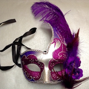 Silver Purple Carnival Birthday Valentines Masquerade ball mask Pair