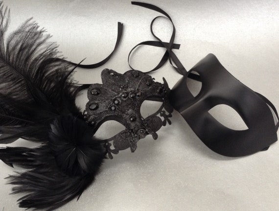 Couple Feather Veil BS Harlequins Masquerade mask Pair Birthday Costume Party