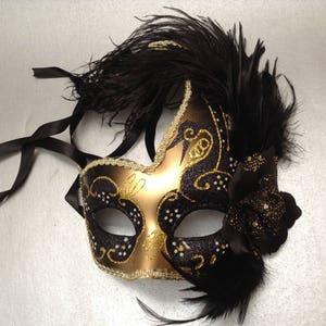 Black Gold Masquerade ball mask for Black Dress Formal Party Birthday Anniversay Celebration image 2