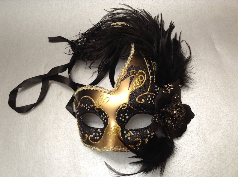 Black Gold Masquerade ball mask for Black Dress Formal Party Birthday Anniversay Celebration image 2