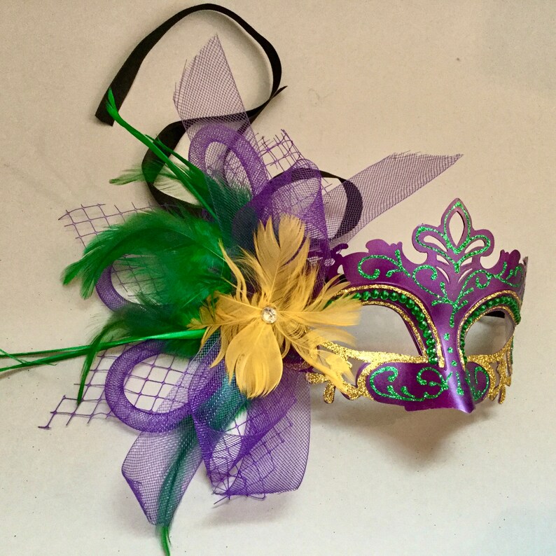 Mardi Gras Masquerade ball mask Purple Green Carnival Dress up Parade Party