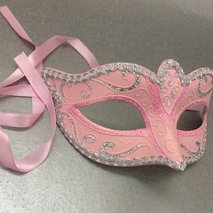 Couples Silver Pink Masquerade ball Mask Pair Cake Topper Mask Deco