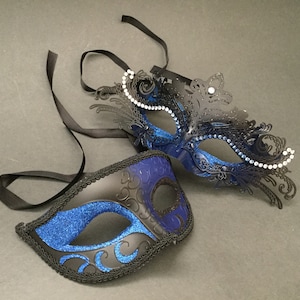 Dark Blue Mens Masquerade ball Party Mask Pair